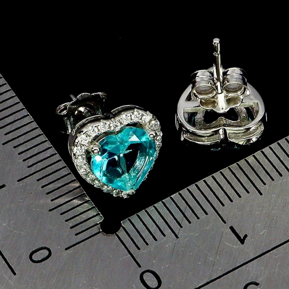 3ct Neon Topaz‼️ Silver 925 earrings 14k on 925 Blue white Topaz - Picture 2 of 5